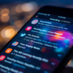 Linimasa media sosial penuh notifikasi dan berita trending