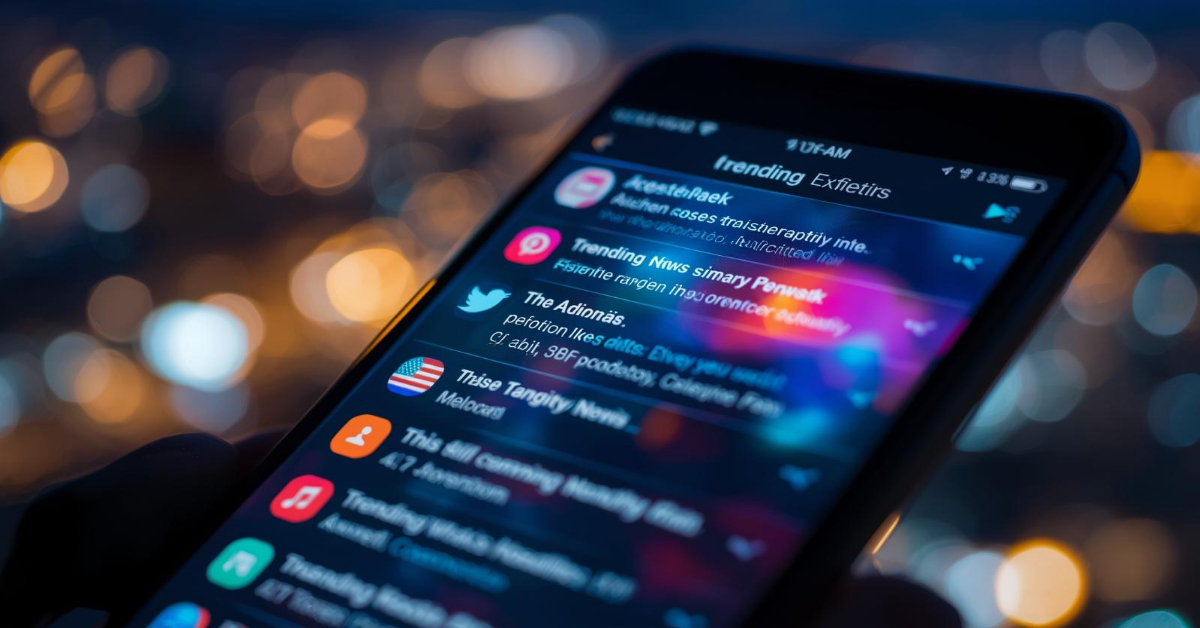 Linimasa media sosial penuh notifikasi dan berita trending