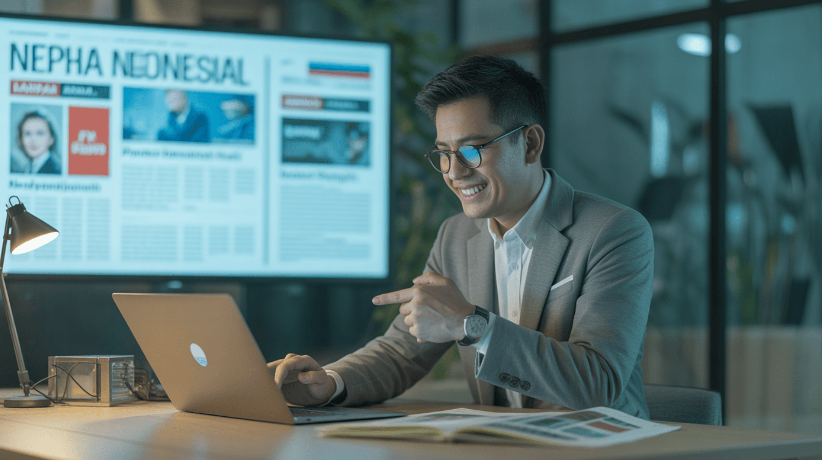 Jurnalis Indonesia bekerja di redaksi untuk menyajikan berita nasional akurat.