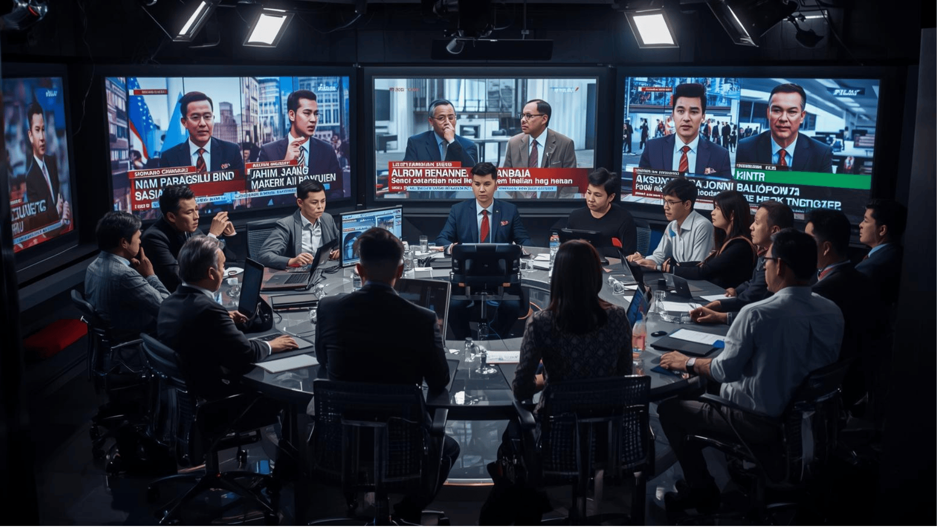 Wartawan meliput peristiwa penting hari ini di ruang redaksi media