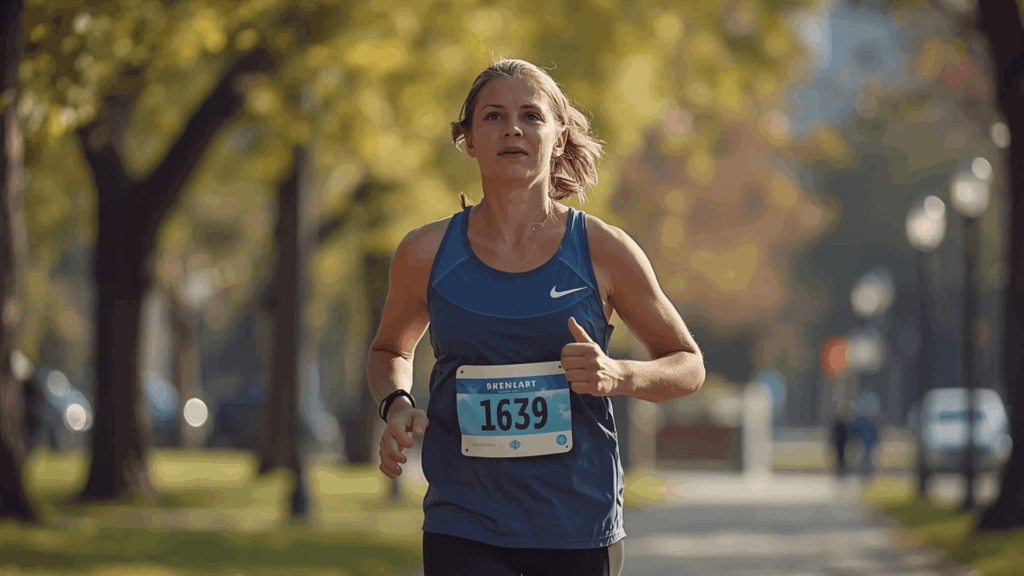 Pelari pemula latihan pagi di taman