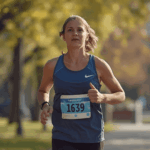 Pelari pemula latihan pagi di taman